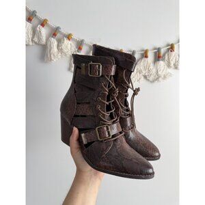 Coconuts By Matisse Gretty Western Snake Embossed Lace Up Pointed Toe Zip Bootie